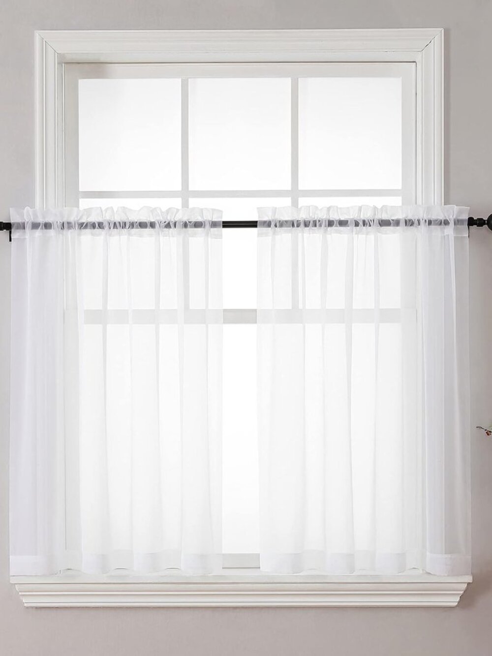 White Sheer Curtains 36 inch Length 2 Panels Set